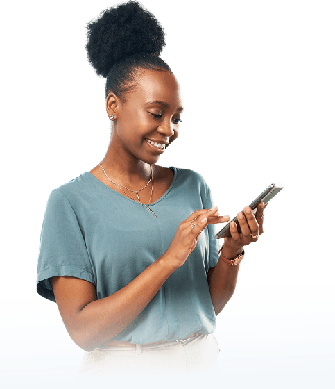A Prime client managing her policy on her phone