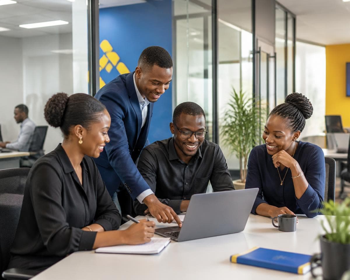 The Prime Insurance team collaborating in the Kigali head office