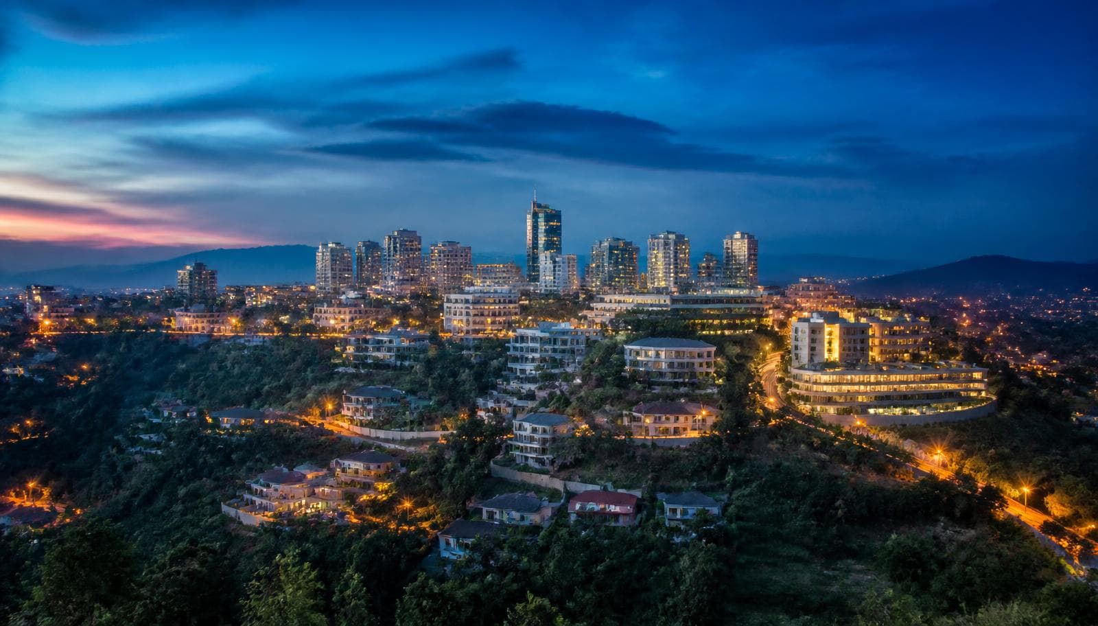 The Kigali skyline at golden hour