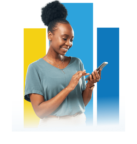 A Prime client managing her policy on her phone